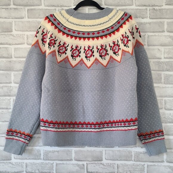 Listicle Boutique Fair Isle Sweater Dusty Blue Roses Medium Cottage Romantic - Picture 2 of 10